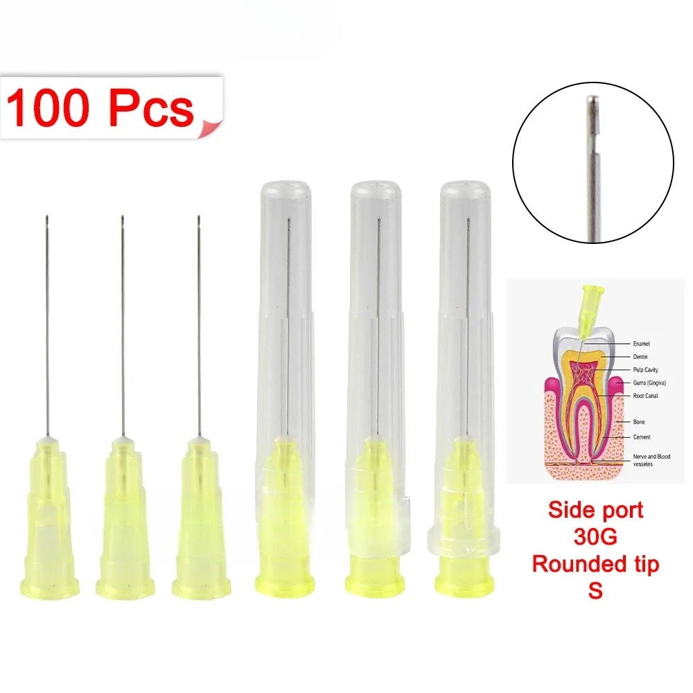 NIGF 100 قطعة طرف إبرة الأسنان إندو قناة الري غسل إبرة تلميح نهاية مغلقة الجانب ثقب إندو حقنة الجذر