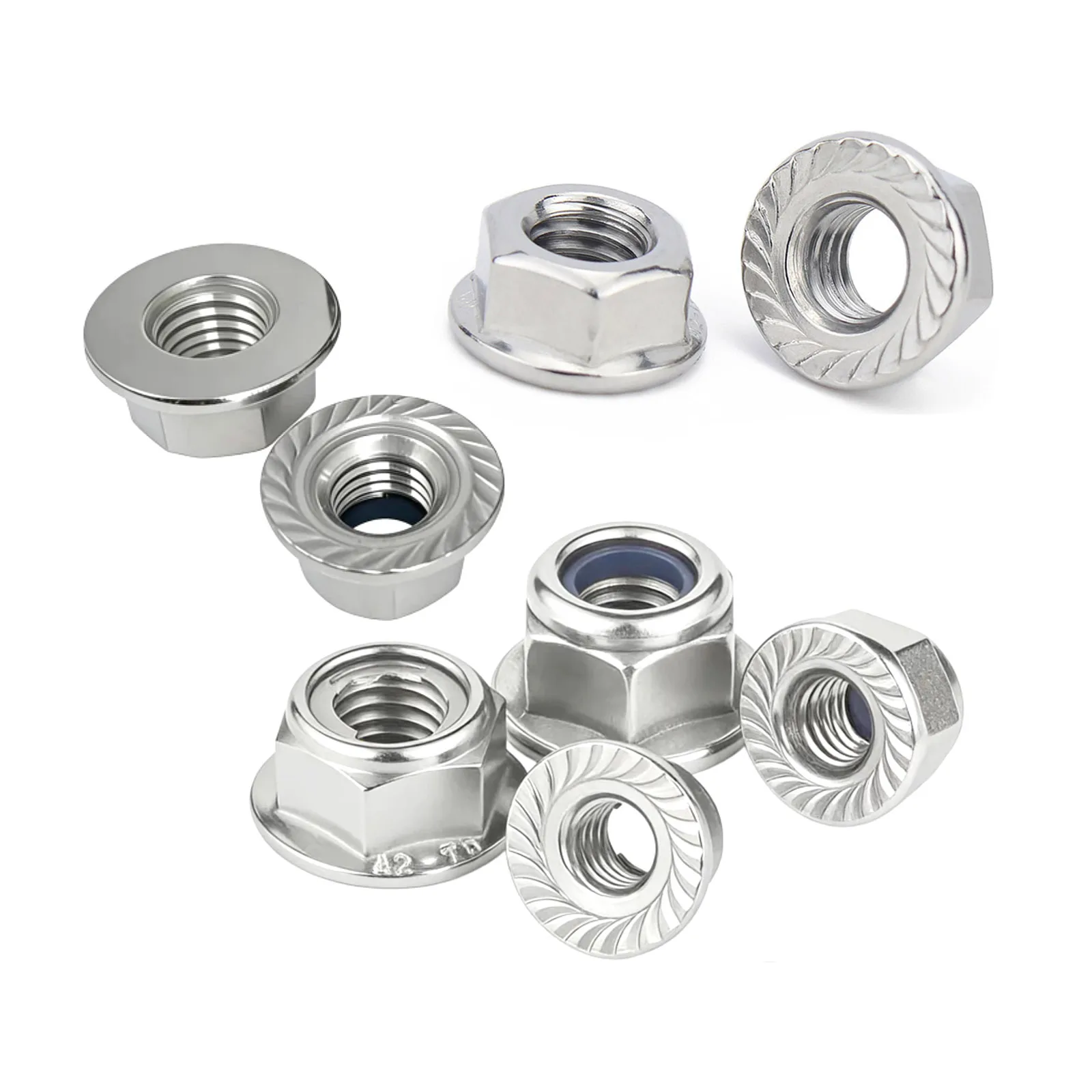 1/20X M3-M20 304/316 Stainless Steel Hex Flange Nut, Metal Nylon Insert Lock Nut, Serrated Washer Anti-Slip Anti-Loose Screw Cap