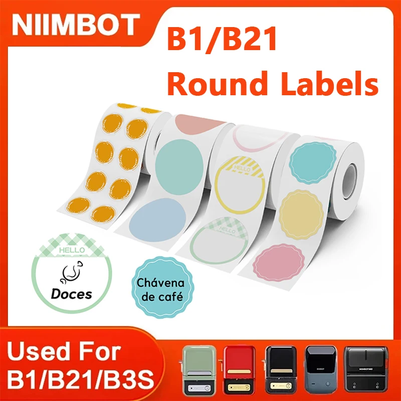 Niimbot B1 B21 B3S Thermal Portable Printer Round Sticker Paper Roll White Transparent Waterproof Sticker Label Maker Price Tag