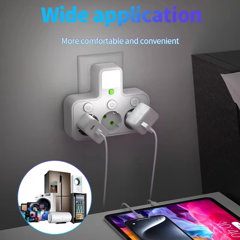 Wall Socket 4 AC Outlets 2 USB Ports 1 Type-C EU Plug Charger Electrical Switch For Home Power Strip Socket ，night light image 5