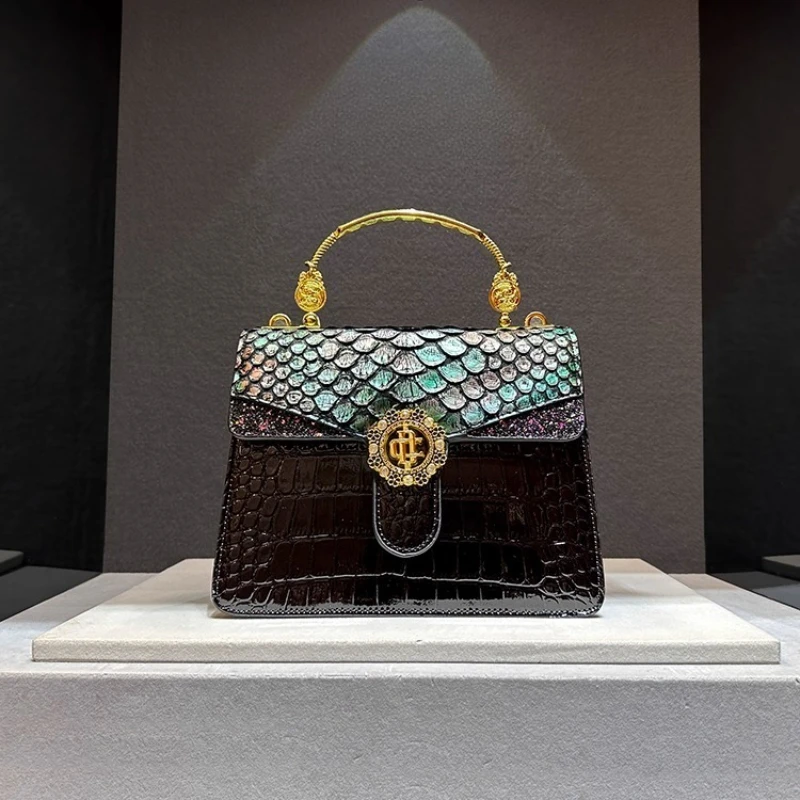 

Real Leather New Fashion Scale Alligator Cowhide Handbag Shoulder Crossbody Bags for Women Sac À Main Femme