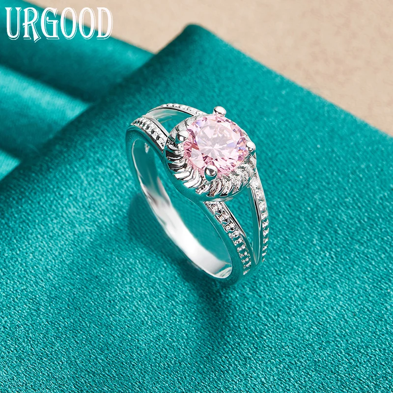 

925 Sterling Silver Fashion Jewelry 7-10# Romantic Pink AAA Zircon Ring For Women Birthday Engagement Wedding Anniversary Gift