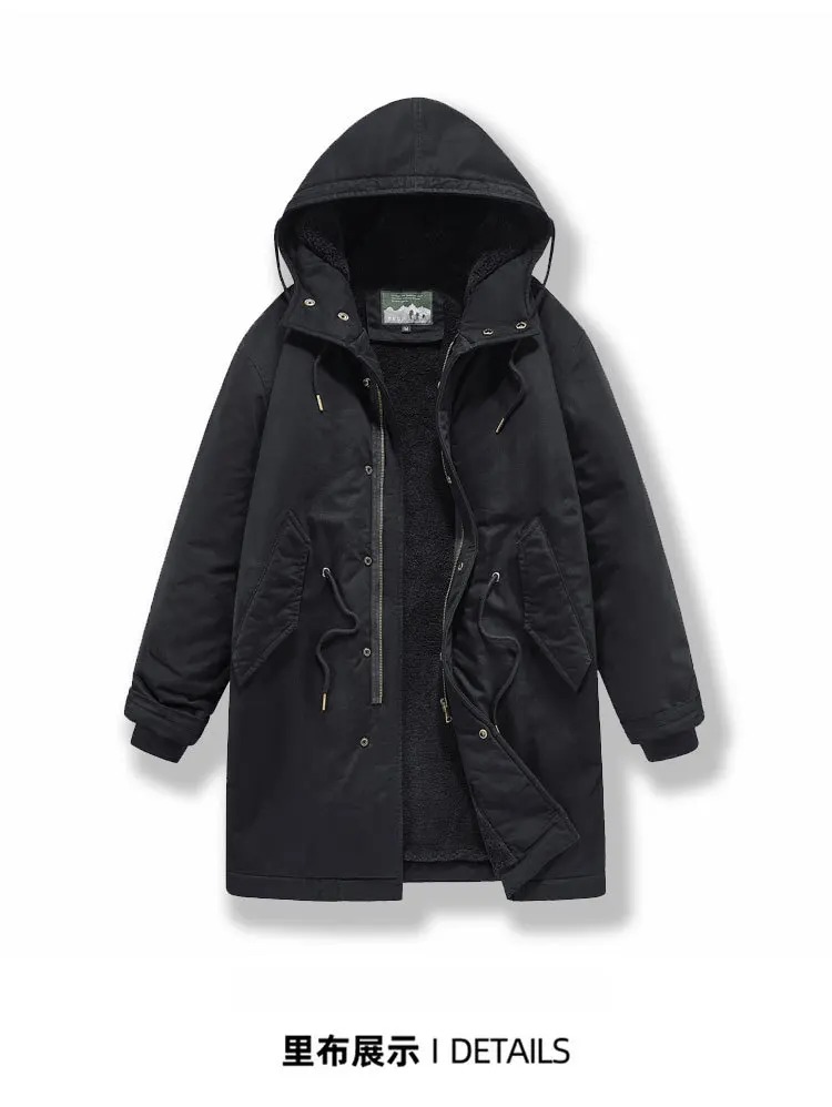 Neue Winter-Herrenjacken mit Kapuze und Pelzkragen, Warme Lange Fleece-Jacken, Hochwertige Outdoor-Freizeitjacken für Männer – Detail 13