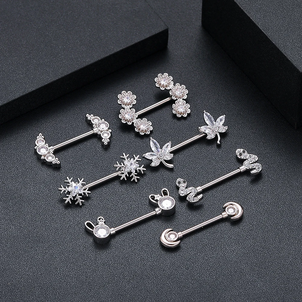 2pcs Screw Butterfly Flower Nipple Shield Bar Stainless Steel Breast Cover Barbell Body Piercings Jewelry Women Sexy Nipple Ring