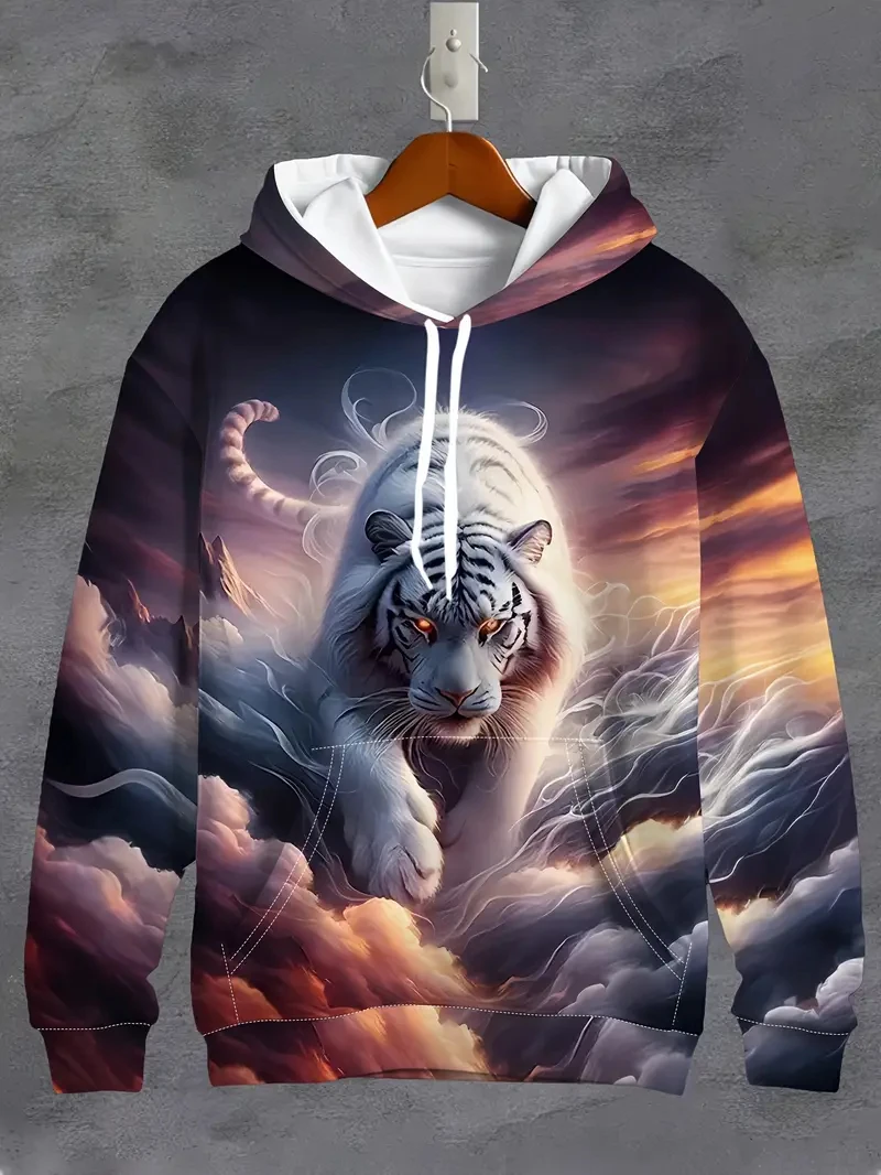 أزياء النمر الجرافيك الرجال الأزياء 3D طباعة هوديي الشارع الشهير هوديس طويلة الأكمام مقنعين الجيب الأمامي ربيع الخريف البلوز