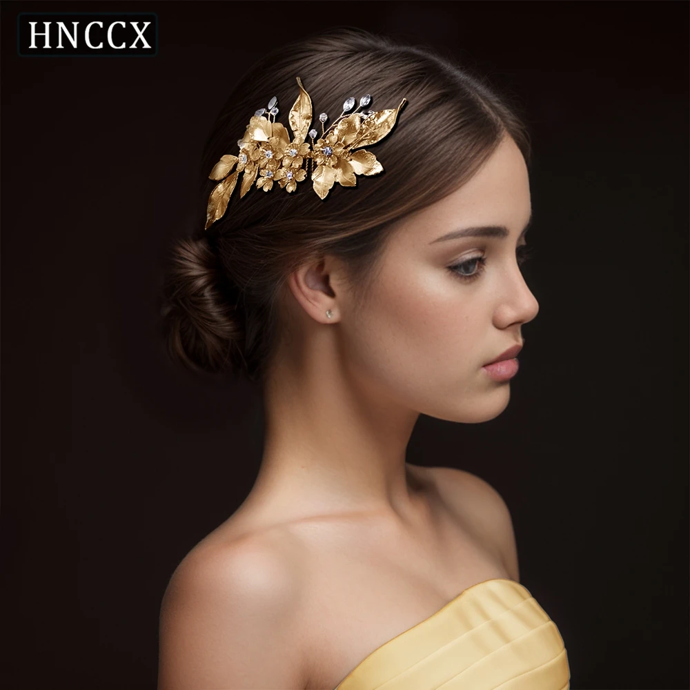 

HNCCX Wedding Golder Color Alloy Flower Hair Comb Bride Banquet Delicate Headwear Elegants Women Headpiece Hair Ornaments CP269