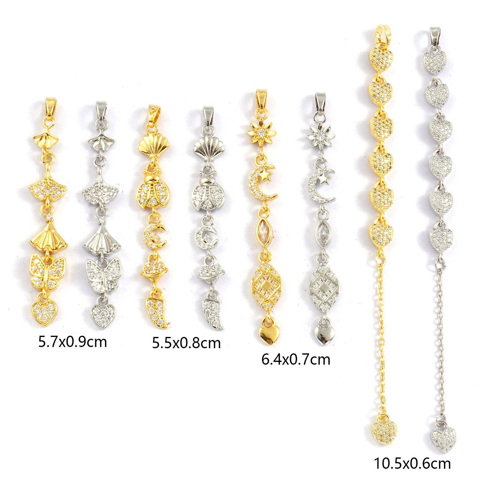 Doreen Box 1pc Exquisite Brass Tassel Charms For Jewelry Making Tassel Micro Pave Clear Cubic Zirconia Pendant DIY Findings