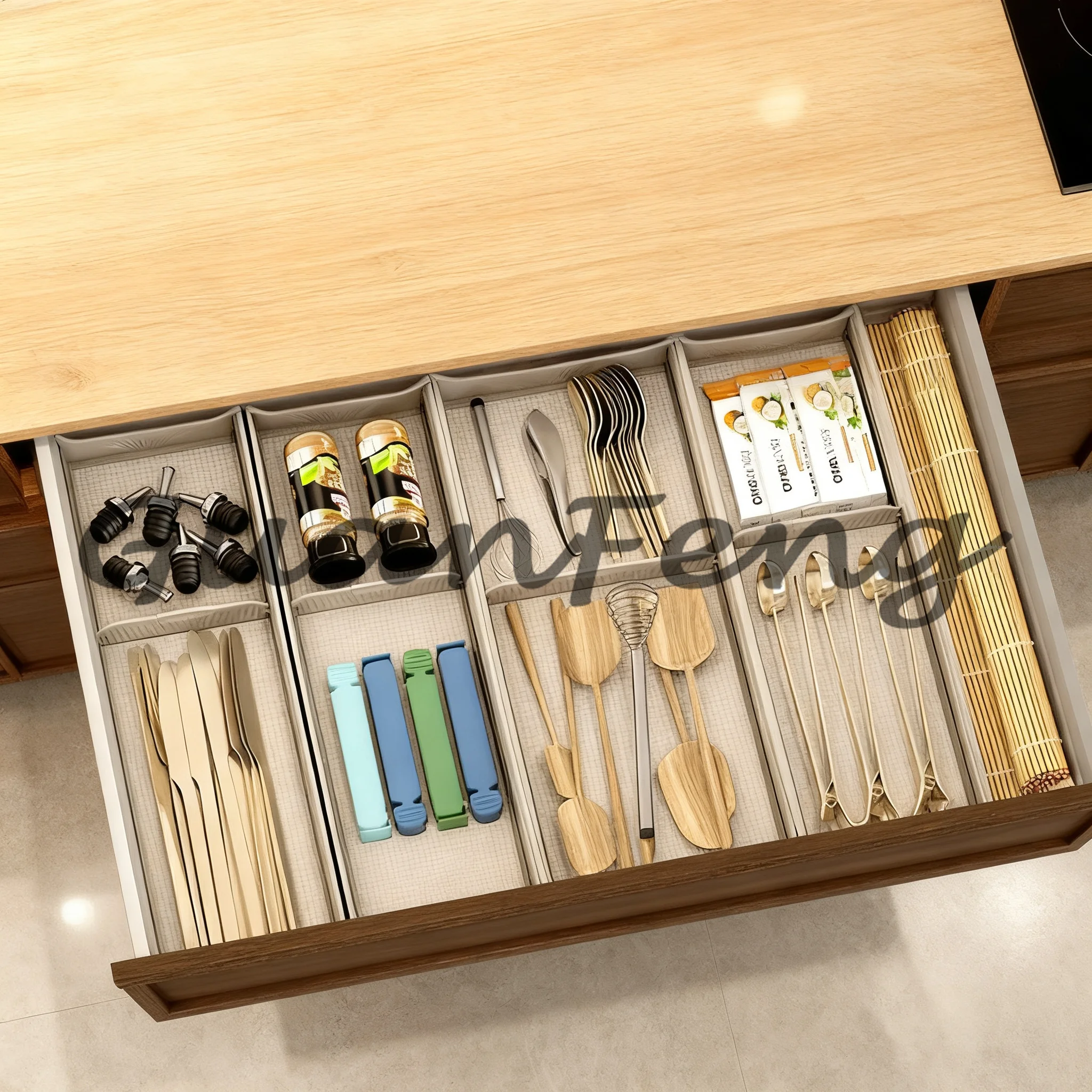 Kitchen Drawer Cutlery Organizer, Storage Divider Tray with Built-in Rack for Knives, Forks & Chopsticks