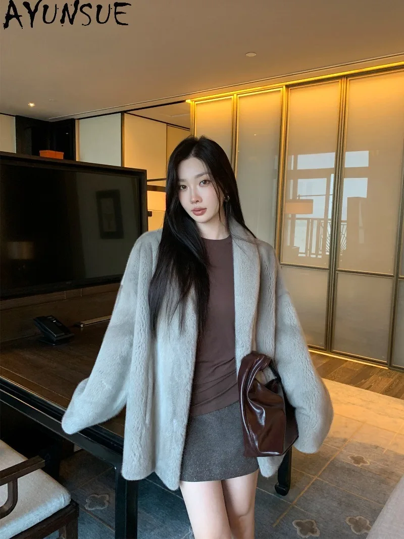 AYUSNUE Natural Mink Fur Clothes Whole Mink Winter Jacket Woman Mid-long Womens Coats Velvet Fashion Clothing  косуха