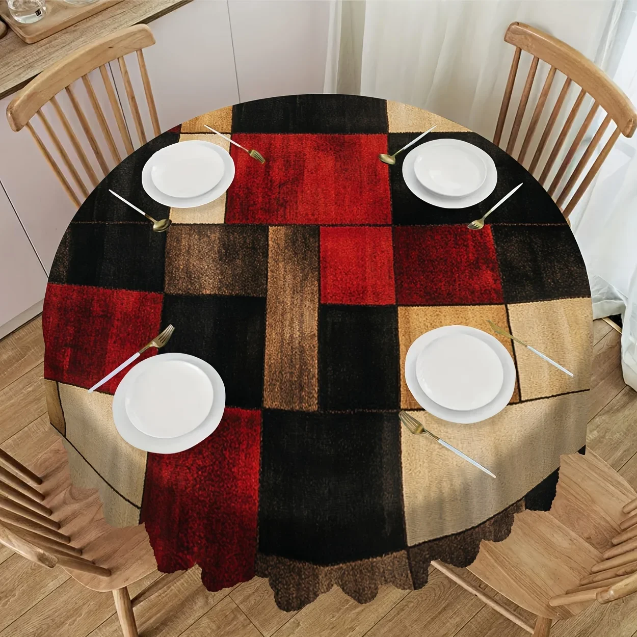 One piece, composed of red and black blocks of various geometric shapes, with abstract and symmetrical patternsxzj