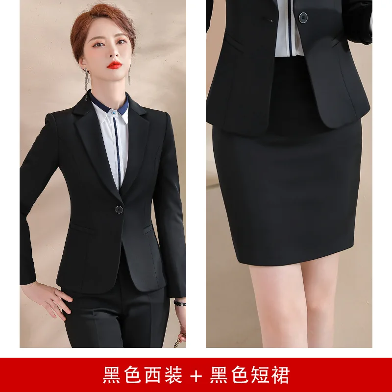 1701Professional Women's Suit Set Spring Autumn Slim Fit Non-Iron Blazer Business Formal Wear Hotel Manager Work Uniform