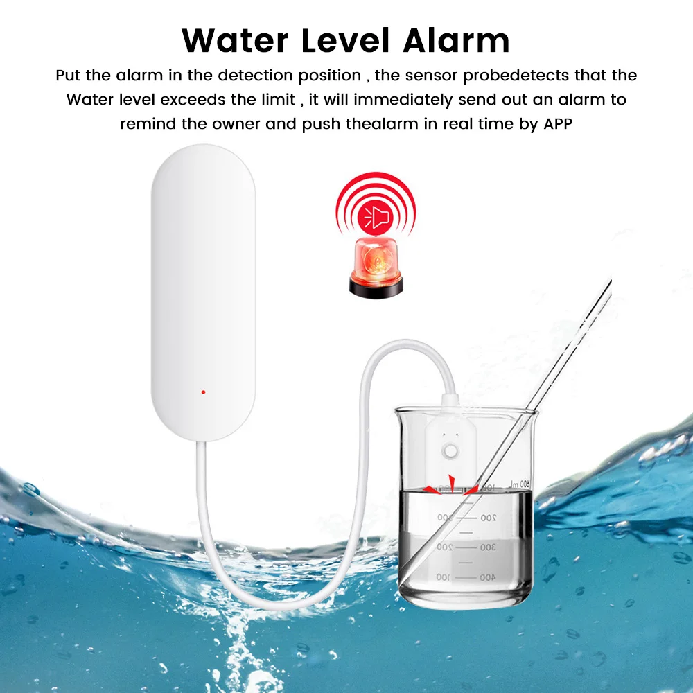 Smart WiFi Water Level Sensor Water Leakage Detection Alarm Water Leakage Detector Mobile APP Alert Overflow Flow Sensors DC 3V