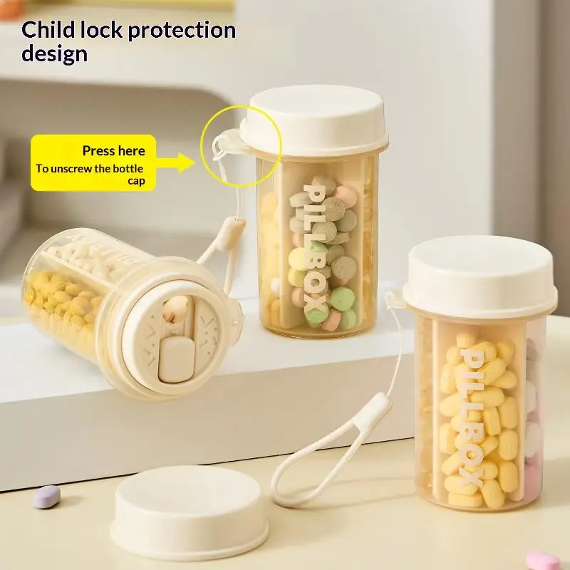 Portable Pill Box Travel Medicine Organizer Small Capsule Bottle Case with Compartments Keychain Tablet Holder for Purse Bag