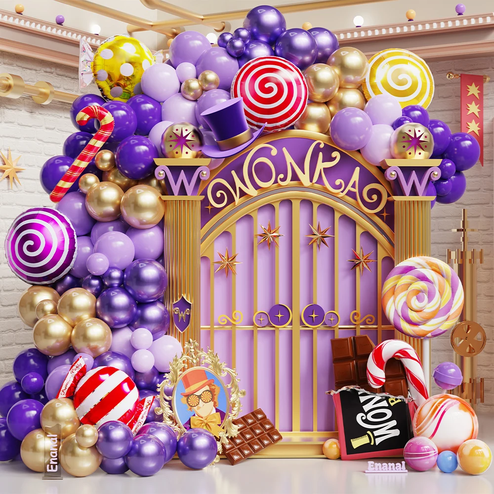 98 Uds. Kit de guirnaldas de globos de caramelo, bastón de caramelo, piruleta, globo de aluminio, tierra de caramelo, suministros para fiesta de cumpleaños y Navidad, Baby Shower