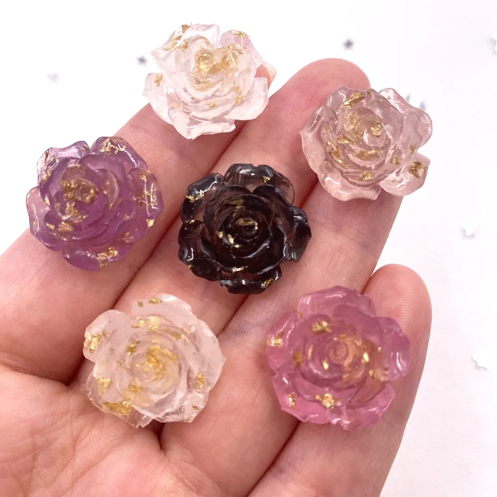10 sztuk 20mm żywica złota folia róża Flatback kwiat Rhinestone klejnoty księga gości ozdoby ślubne aplikacja rzemiosło DIY SF356 — zdjęcie 4