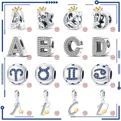 Encantos jóias para mulheres letras em inglês A-Z contas caber pandach 925 pulseira original colar 925 prata múltiplas formas carta