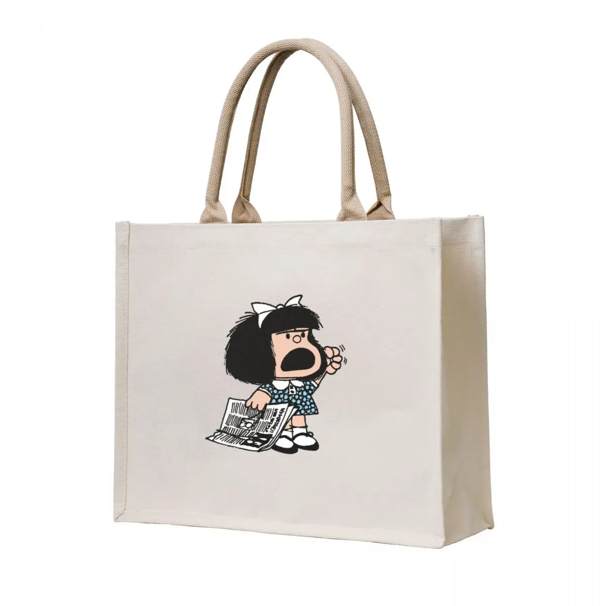 

Angry Mafalda with newspaper and fist raised cartoon quino argentina Tote Bag Women's shopper Shopper