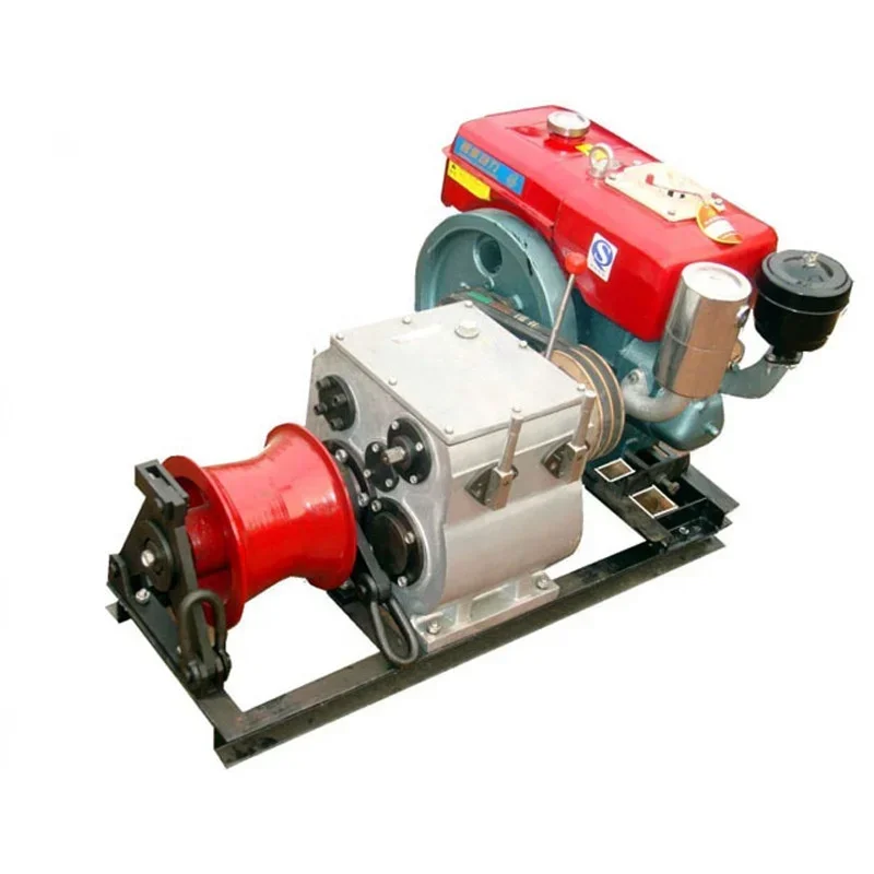 appropriate 3T 5T 8T Belt Driven Powerful Portable Cable Winch with Air Cooled   Engine for Electric Power Construction