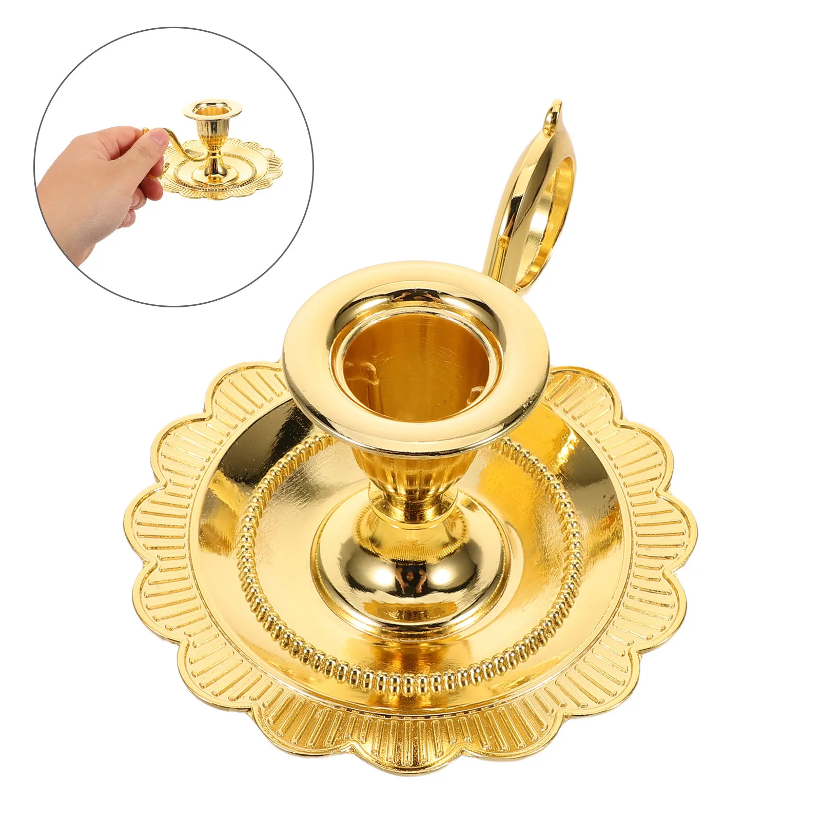 Gold Metal Tray Vintage Style Shabbat Candlesticks Floral Plate Base for Table Centerpiece Elegant Party Home Decor