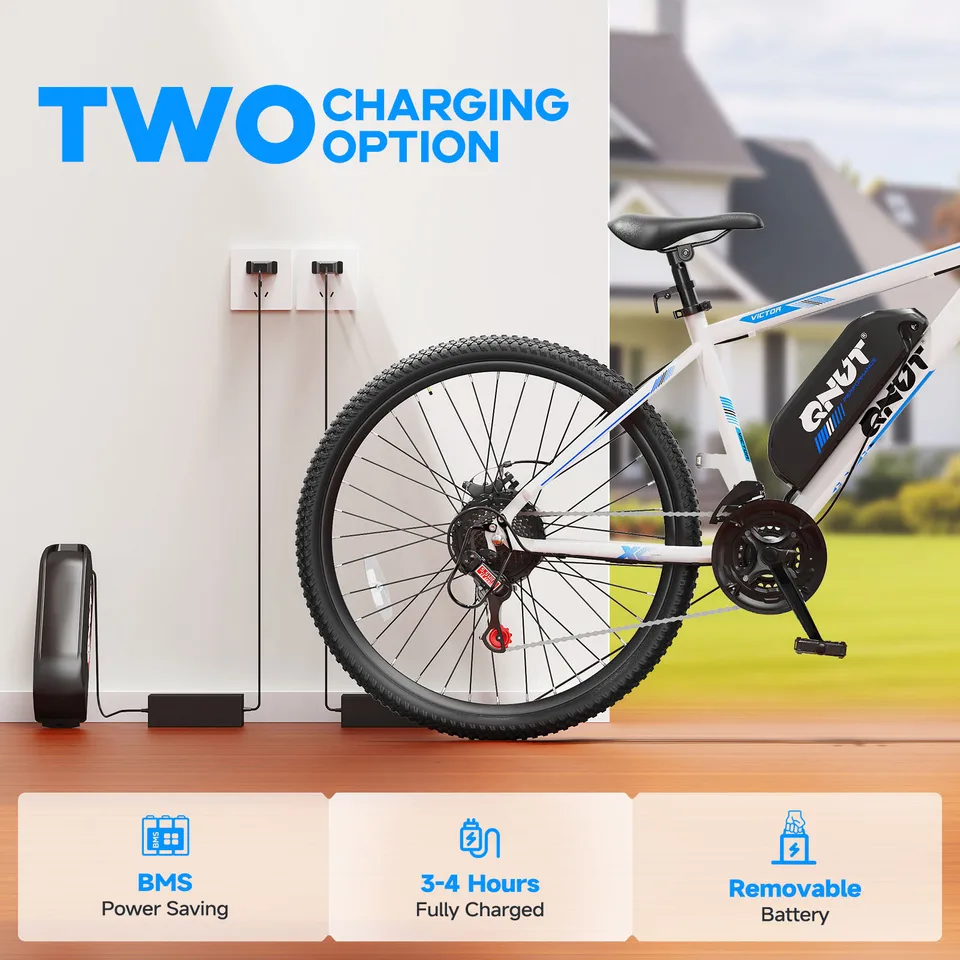 QNUT Victor 3.0 Adult Electric Mountain Bike 750W Peak Motor 36V 10.4Ah Removable Battery 26 Inch All‑Terrain EBike 21‑Speed Front Suspension Dual Disc Brake 20MPH Electric Bicycle US Warehouse Fast Shipping image 9