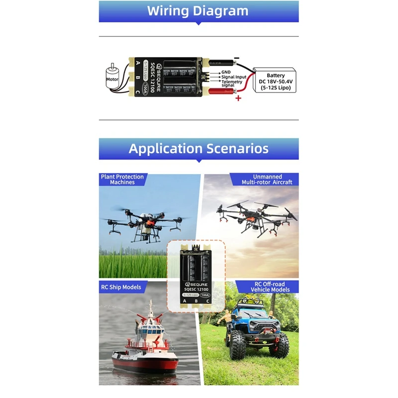 SEQURE 12100 bezszczotkowy elektryczny regulator prędkości 5-12S zasilacz 100A do modele samolotów modeli łodzi RC Car