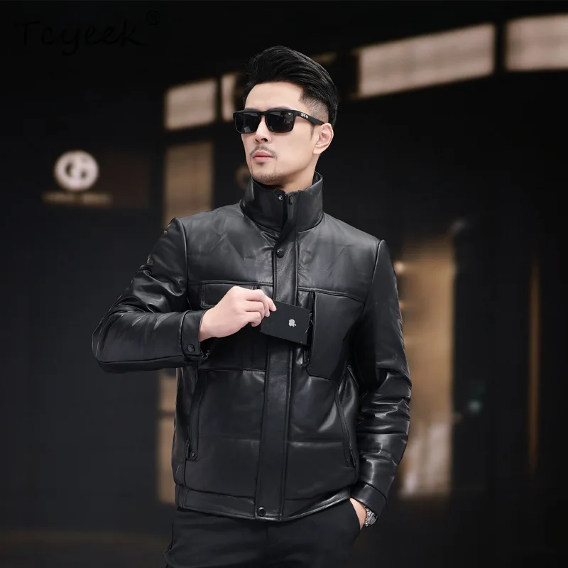 

Tcyeek Top Layer Sheepskin Genuine Leather Jacket Men Warm Winter Clothes White Duck Down Mens Coats New in Outerwears 2025 Chic