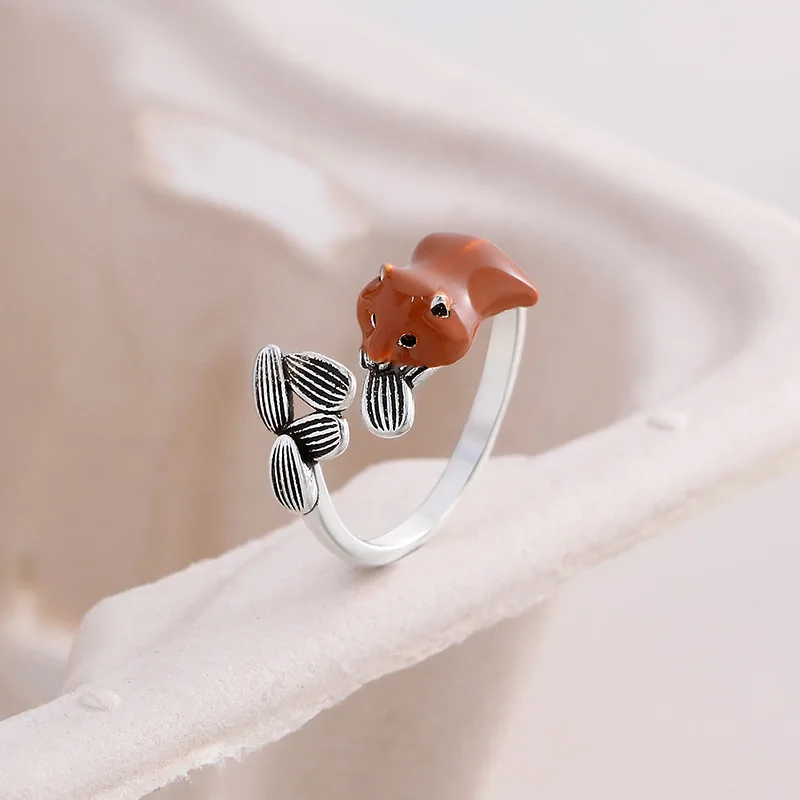 【 Little Squirrel Eating Melon Seeds 】 Children's Fun Ring Design Open Ring Red Book Hot Product