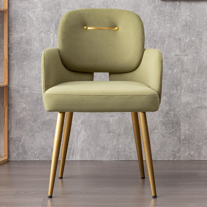 Italian simple cream style dining chair light luxury stainless steel flannel retro cafe hotel manicure dresser chair
