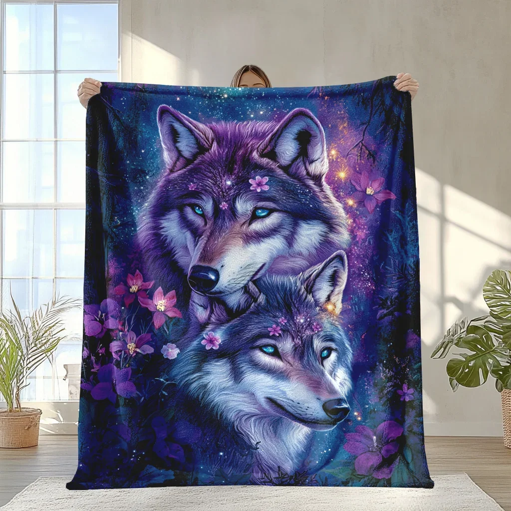 Aesthetic Wolf Art Blanket Throw Cozy Plush Fleece Bed Decor Mystical Animal Gift 150x230cm