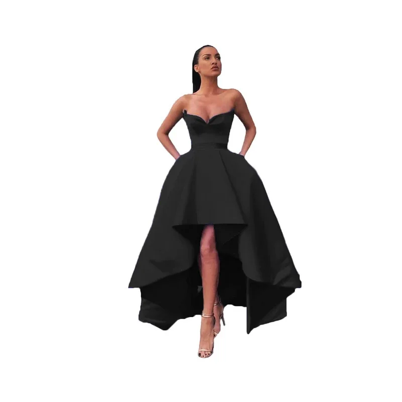Abiti da ballo soffici dal design avanzato senza spalline senza maniche abito da festa formale alto-basso abito da sera per donna Vestido Fiesta Noche