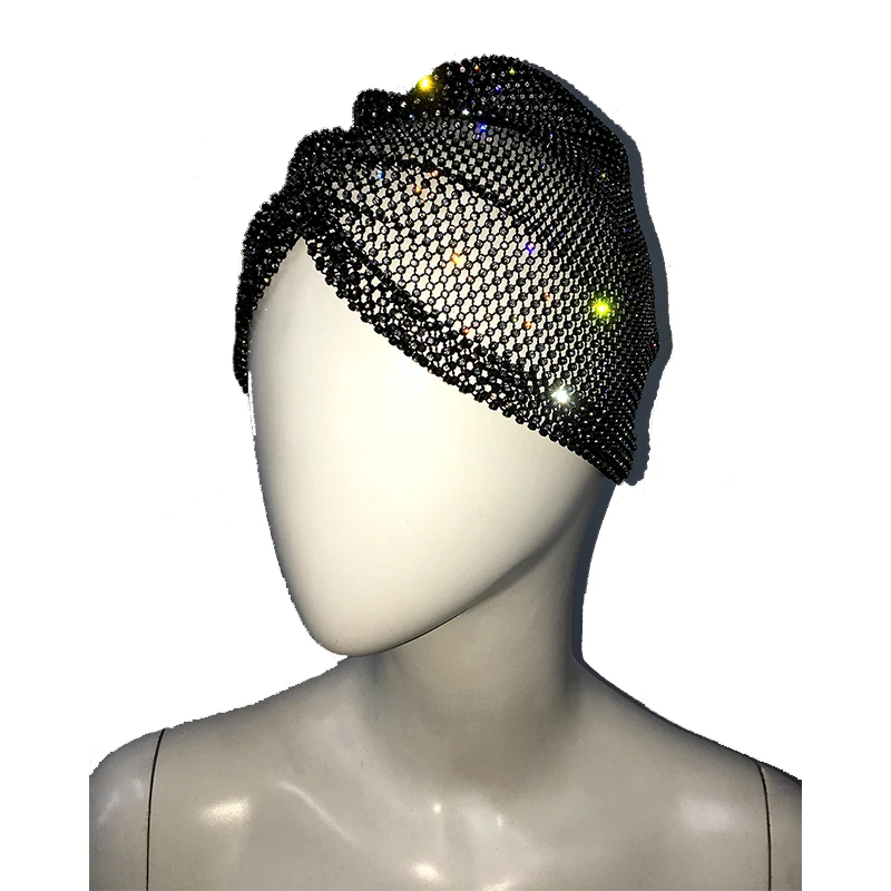 Sparkly Diamonds Fishnet Turban Hat Diamond Head Wraps Headband Headscarf Y2K Rave Festival Club Party Head Wrap For Women