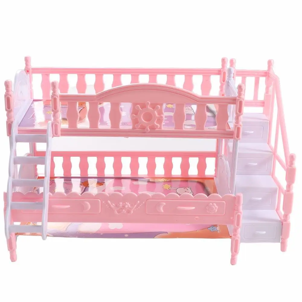 Poppenaccessoires Poppenhuis Dubbel Bed Simulatie Trap Simulatie Pop Dubbel Bed Roze Plastic Bjd Pop Prinses Tweepersoonsbed