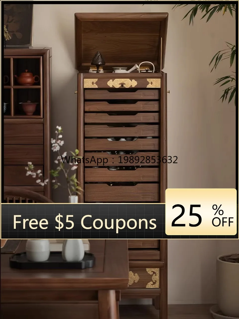 

LYY New Chinese Style Solid Wood Dental Tea Set Storage Tea Side Cabinet Drawer Type Cultural Play Jewelry Storage Chest