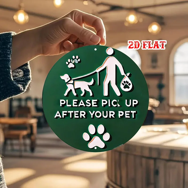 2D Flat, Rustic Pet Care Sign Metal Wall Art with Paw Print Design & 