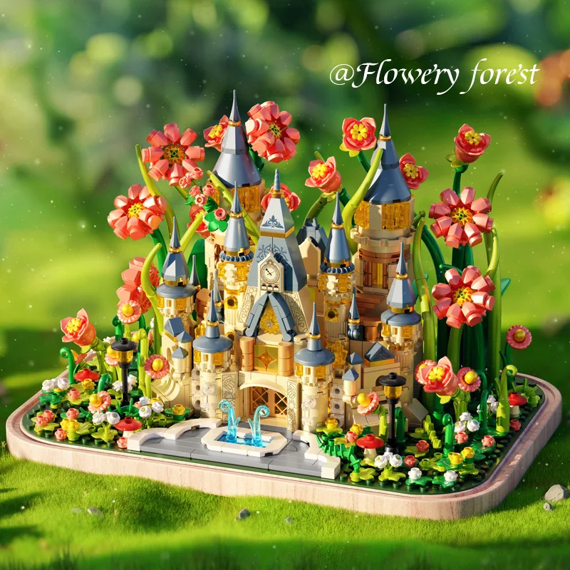 

Hualin castle building block flower creative girl gift assembly small particle building block toy ornament