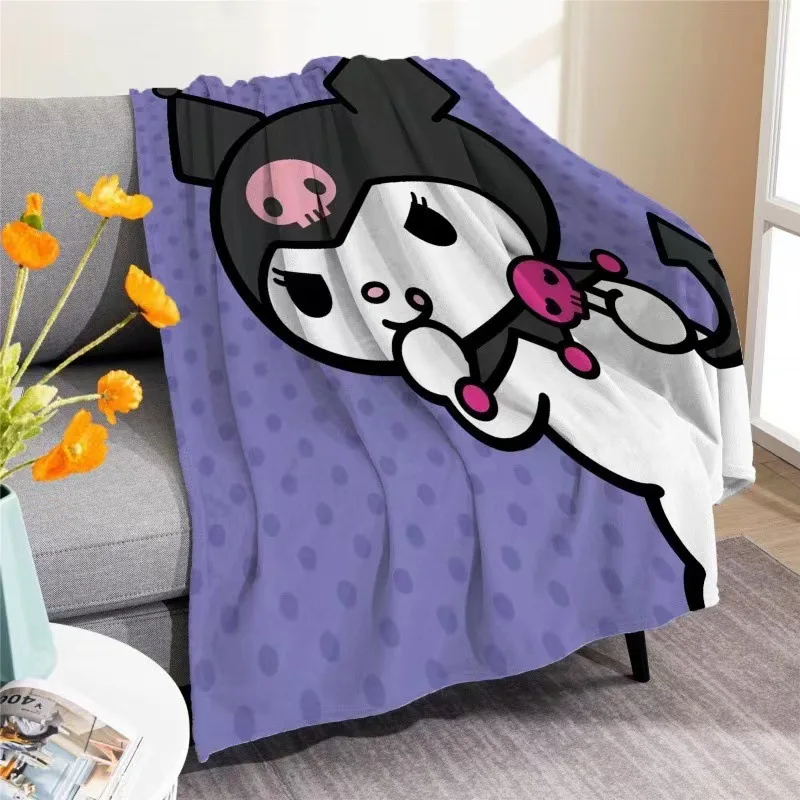 Anime Kuromi Hello Kitty Plush Blanket Sanrio Cinnamoroll Flannel Blanket Sofa Lunch Break Bedroom Soft Blanket Halloween Gift