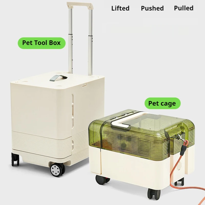 حقيبة سفر بعجلات للحيوانات الأليفة للقطط، حقيبة سيارة ذات سعة كبيرة للكلاب الصغيرة