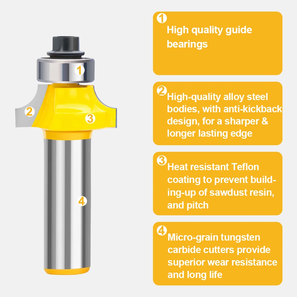 XCAN Corner Round Router Bit 6pcs 1/2" Shank For Wood Edging Woodworking Mill Classical Cutter Bit For Wood