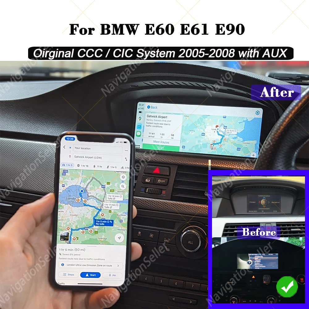 

Wireless CarPlay Andorid 15 Auto Car Radio For BMW 5 Series E60 E61 E63 E64 E90 E91 E92 CCC CIC Multimedia GPS 4G Wifi GPS Navi