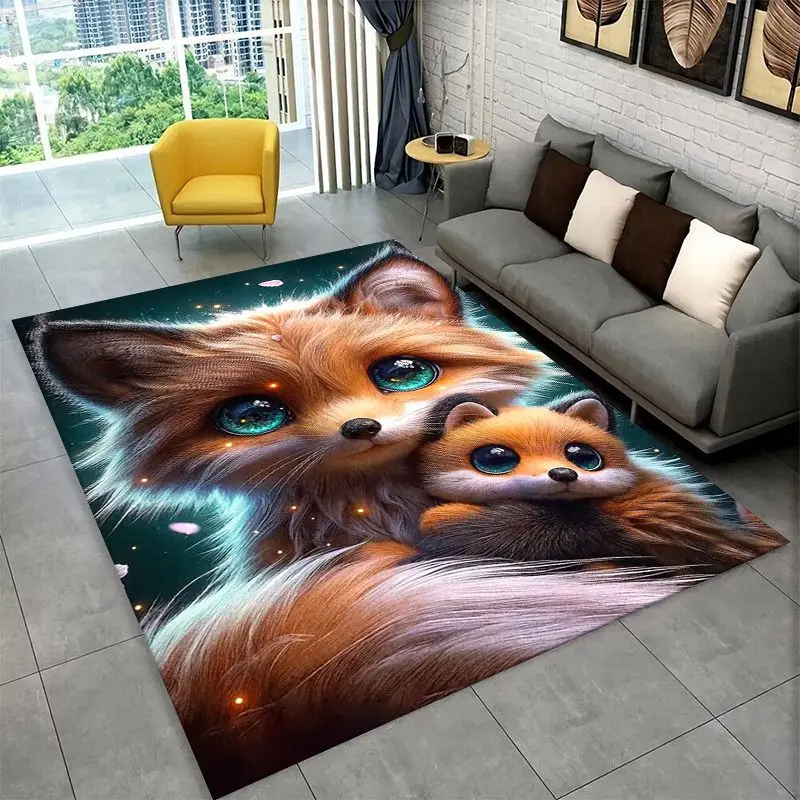 Yin Yang Fox Cute Animal Cartoon Large Area Rug Non-slip Carpet for Bedroom Living Room Sofa Doormat Home Decor Floor Mat Gift