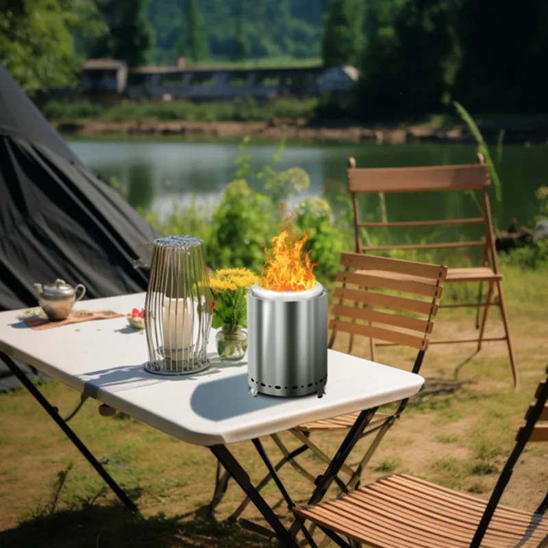 

7,1*7,1*9,7 дюйма цилиндрическая интегрированная складная ножка, дровяная костра из нержавеющей стали, необработанная печь Sier с крышкой для спирта