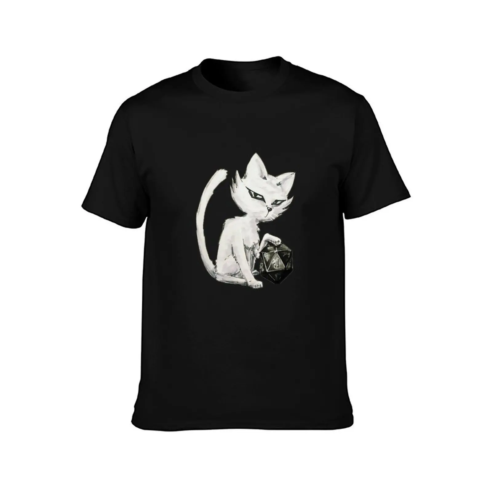 D20 Cat of Mischief T-Shirt Summer Casual Cotton Tee Oversized Streetwear Tops Vintage Graphic Print Loose Fit Short Sleeve