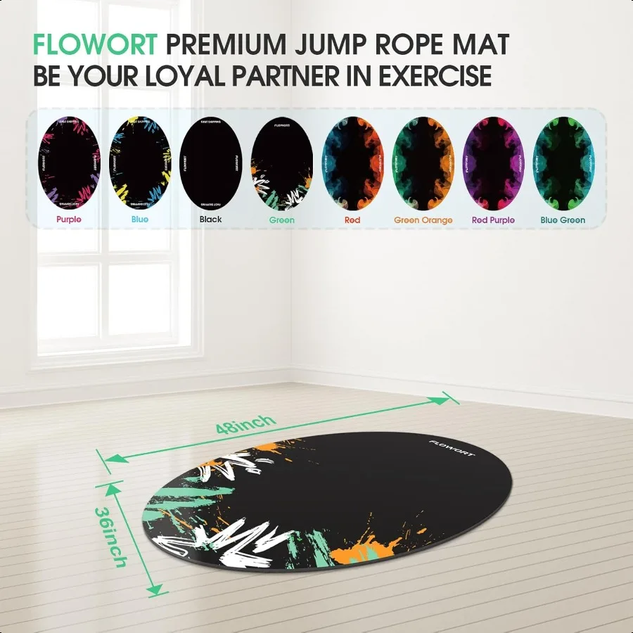 치테 점프 로프 매트 대형 고무 운동 매트 실내외 충격 흡수 매트 미끄럼 방지 타원형 디자인 바닥 및 로프 보호용