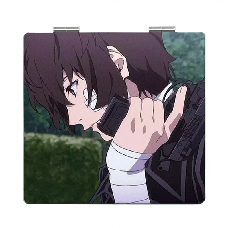 7 × 6 cm Bungo Bungou Stray Dogs, espelho de maquiagem dobrável dupla face, anime fofo, viagem portátil, mini, meninas, ampliação, quadrado