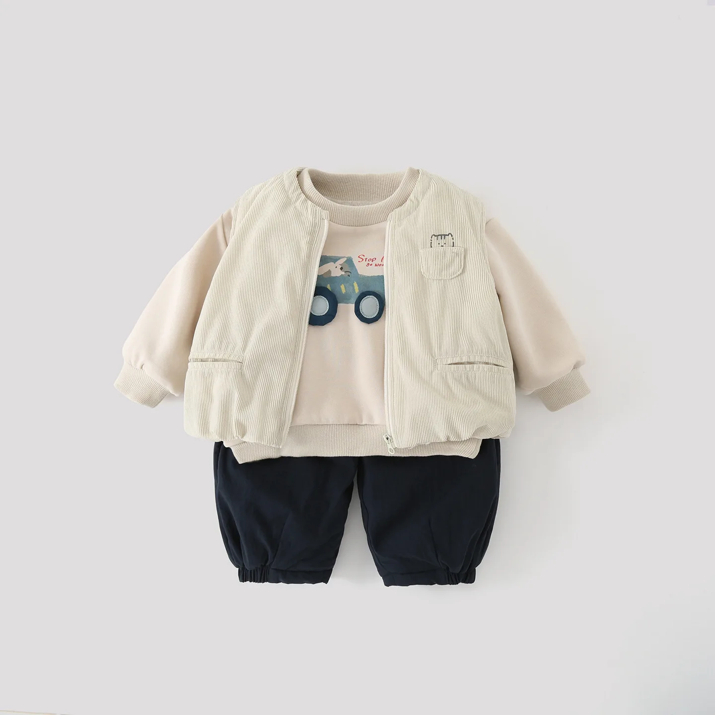 Autumn Winter Thicken Boys Kids Sets Korean Boys Baby Base Layer and Quilted Vest and Cotton Pants Three Price Sets