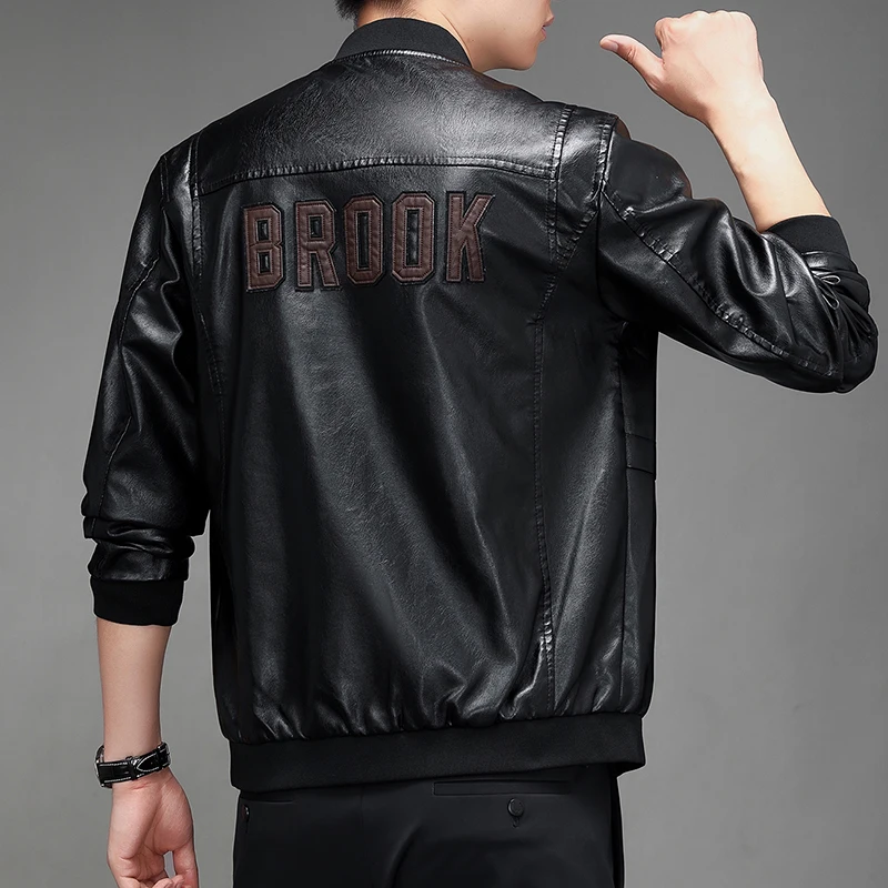 

New Baseball Collar Leather Jacket Men's Fashion Jacket Casual Men Leather Jacket Slim Korean Version Handsome Men's Clothing