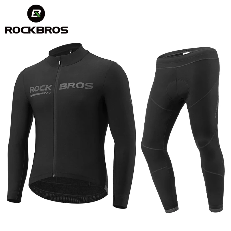 ROCKBROS Cycling Jersey Set Winter Spring Jacket bavaglini pantaloni manica lunga MTB abbigliamento da bicicletta Maillot Thermal Fleece Wear Suit