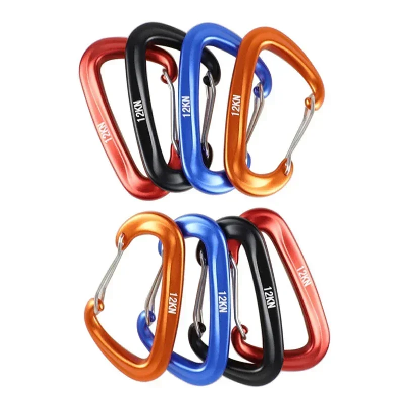 1/8Pcs 전문 Carabiners D 모양 12 KN 등산 Carabiner 후크 야외 보호 해먹 캠핑 버클