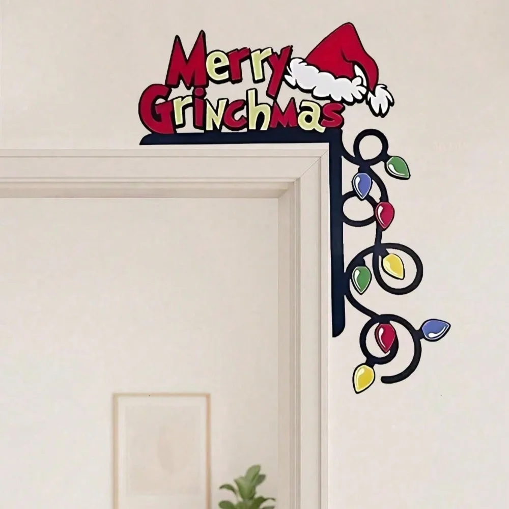 Guirlanda brilhante de Papai Noel – Topper de porta de árvore de Natal e decoração de suspensão de parede para feriados, fácil configuração sem ferramentas