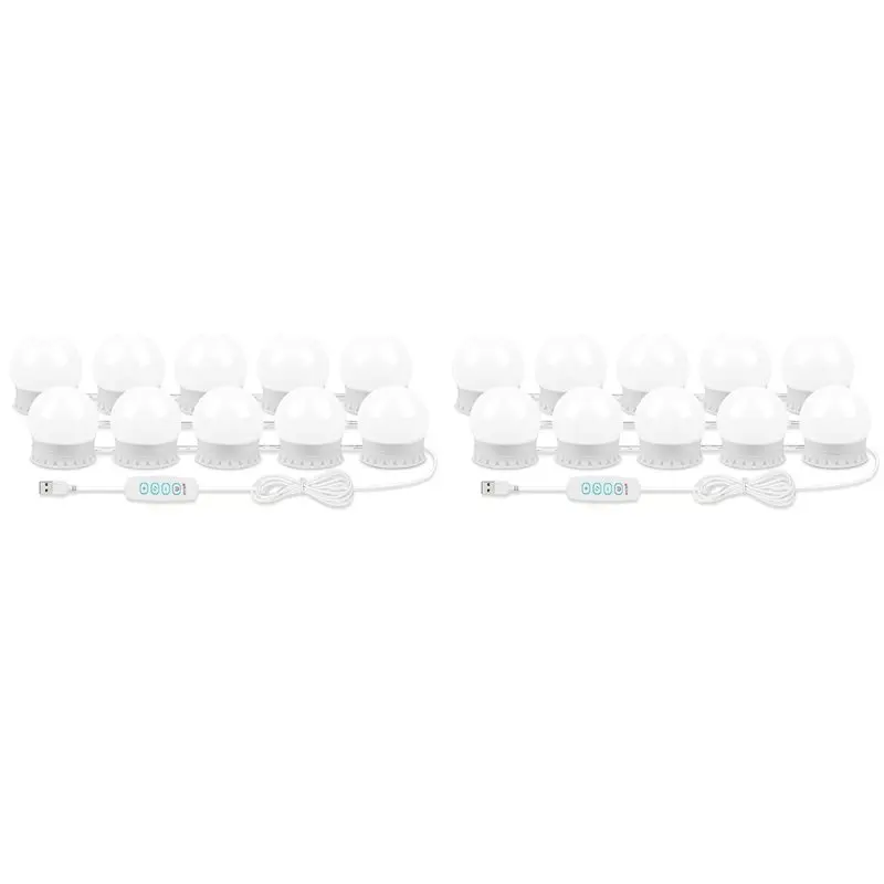 YLS-2X LED Vanity Lights For Mirror, Vanity Lights Stick On With 10 Dimmable Bulbs, USB Cable Mirror Lights